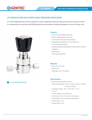 U71 Series UHP Back Pressure Regulator